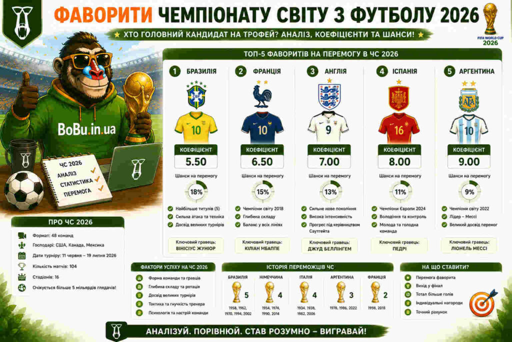 Ставки на ЧС 2026: фаворити і головні претенденти на титул